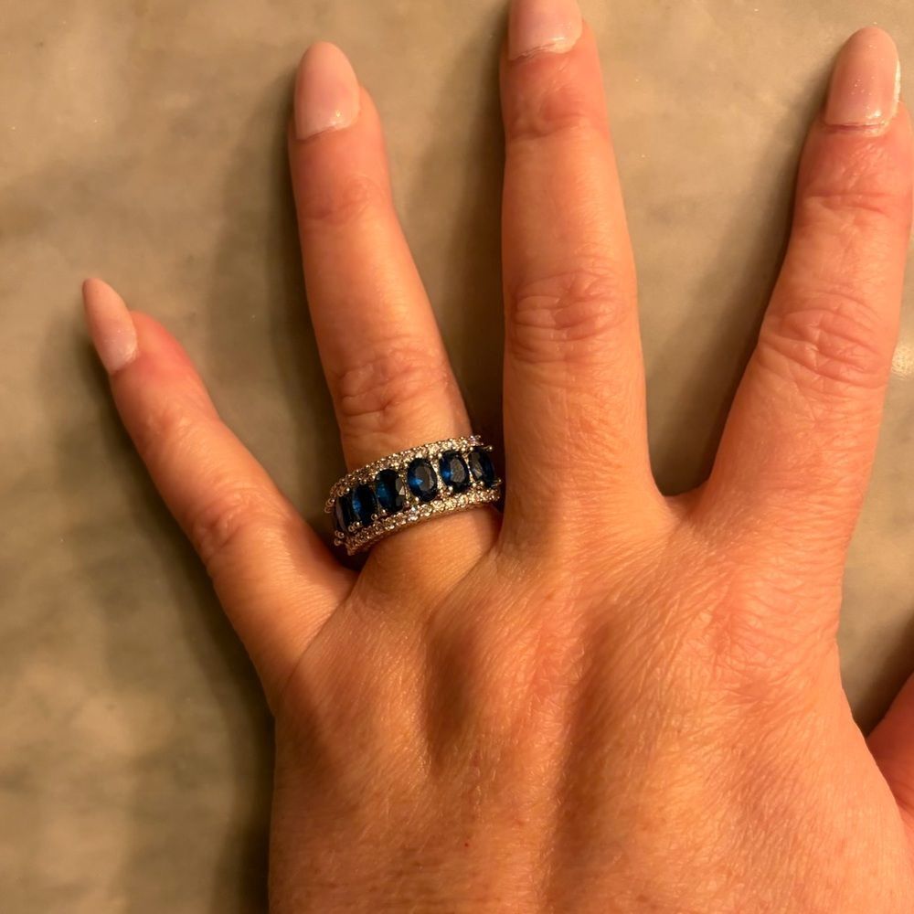 The Sapphire Dazzler statement ring 925 and lab created stones. Sz 6